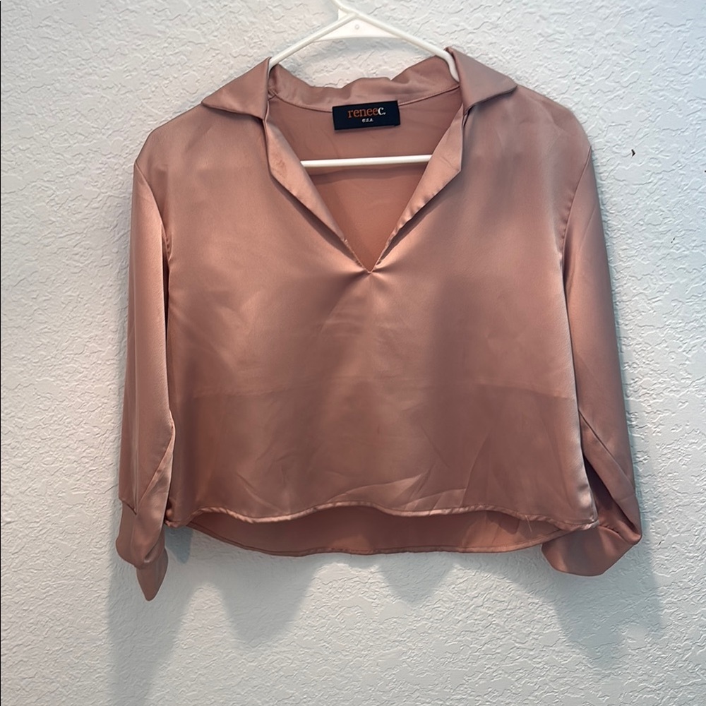 Renee C. Blush Satin Blouse